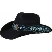 Crushable Felt Pinch Sheridan Embroidered - Turquoise Cowboy Hat