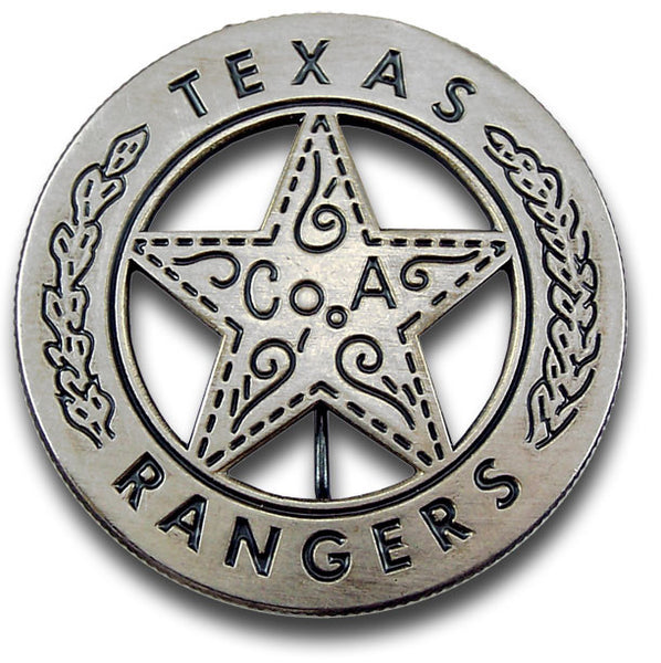 Texas Rangers Novelty Badge - Old West Gold Star Pinback, 1 5/8 Inches, Replica