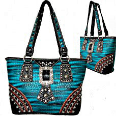 Western Handbag Turquoise Crocodile Print