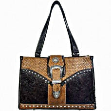 Western Handbag Tooled Black and Brown
