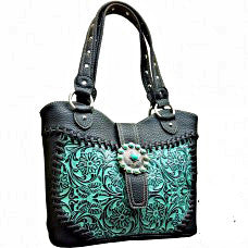 Western Handbag Turquoise Tooled