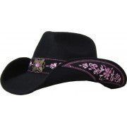 Crushable Felt Pinch Sheridan Embroidered - Pink Cowboy Hat