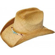 Tea stain/Turquise Raffia Cowboy Hat